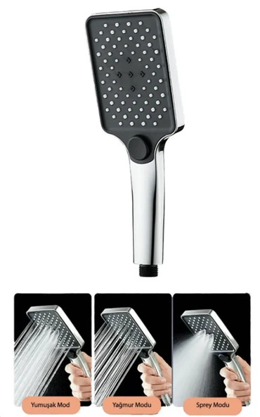 Euromix Kare Lüx Butonlu (Basmalı) El Duş Başlığı ürün görseli