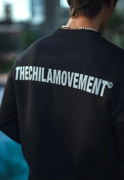 Kışlık Bisiklet Yaka Oversize Baskılı SweatShirt - Siyah ürün görseli 1