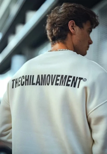 Kışlık Bisiklet Yaka Oversize Baskılı SweatShirt - Beyaz ürün görseli