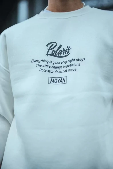 Kışlık Bisiklet Yaka Ön Ve Arka Baskılı SweatShirt - Beyaz - Resim 2