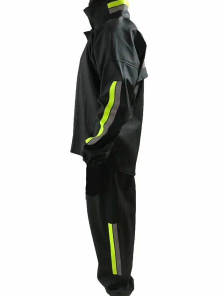 Unisex Tam Kalıp Motorcu Kurye Su Gecirmez Yağmurluk Takım - Siyah - Resim 3