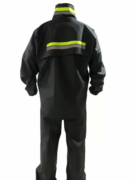 Unisex Tam Kalıp Motorcu Kurye Su Gecirmez Yağmurluk Takım - Siyah - Resim 5