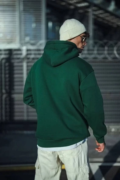 Üç İplik Penye Kapşonlu Basic SweatShirt - Haki ürün görseli 1