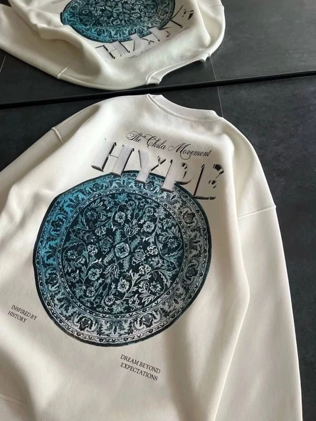 Kadın Üç İplik Bisiklet Yaka Baskılı SweatShirt - Beyaz ürün görseli