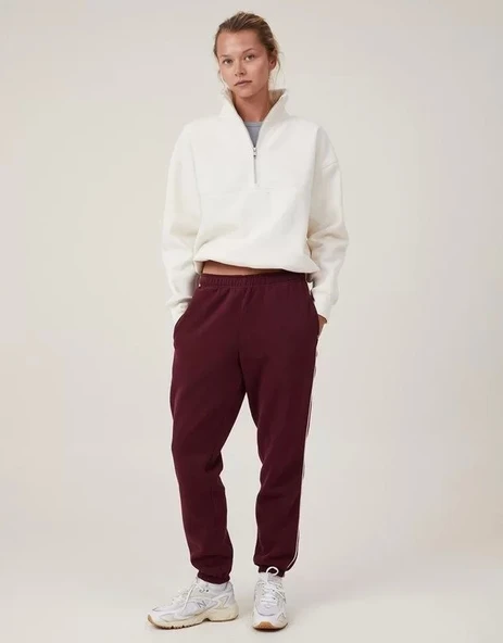 Oversize Yarım Farmuarlı Yakalı Basic SweatShirt - Beyaz - Resim 2