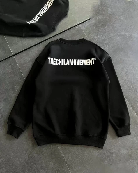 Kışlık Bisiklet Yaka Oversize Baskılı SweatShirt - Siyah - Resim 2