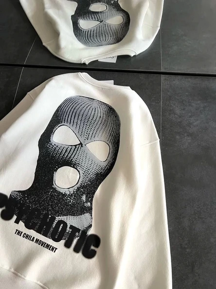 Kışlık Bisiklet Yaka Baskılı SweatShirt - Beyaz ürün görseli