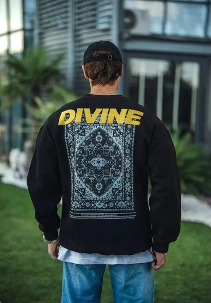 Kışlık Bisiklet Yaka Baskılı SweatShirt - Siyah ürün görseli 1