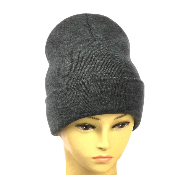 Kışlık Tam Kalıp Çocuk Triko Bere - Antrasit - Resim 3