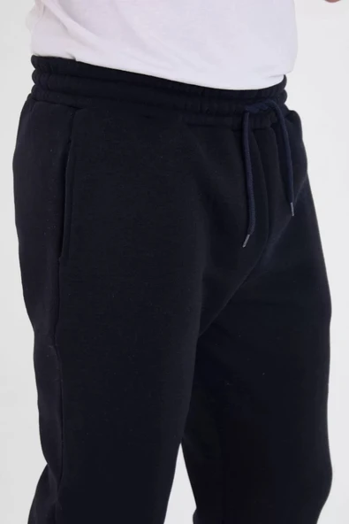 Unisex Kışlık Üç İplik Lastikli Eşofman Pantolon - Lacivert - Resim 4