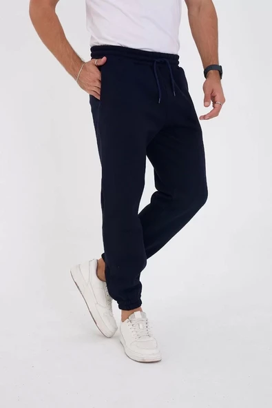 Unisex Kışlık Üç İplik Lastikli Eşofman Pantolon - Lacivert ürün görseli 1