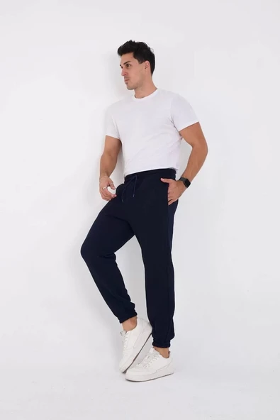 Unisex Kışlık Üç İplik Lastikli Eşofman Pantolon - Lacivert - Resim 6