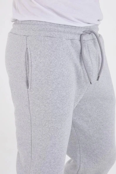 Unisex Kışlık Üç İplik Lastikli Eşofman Pantolon - Gri - Resim 6