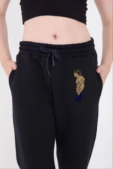 Lastikli Üç İplik Baskılı Eşofman Pantolon - Lacivert - Resim 6