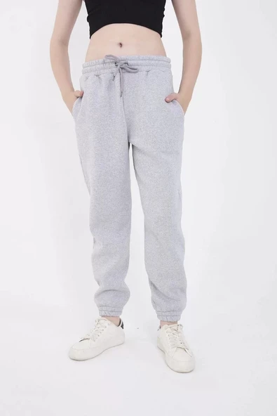 Üç İplik Basic Lastikli Eşofman Pantolon - Gri - Resim 7