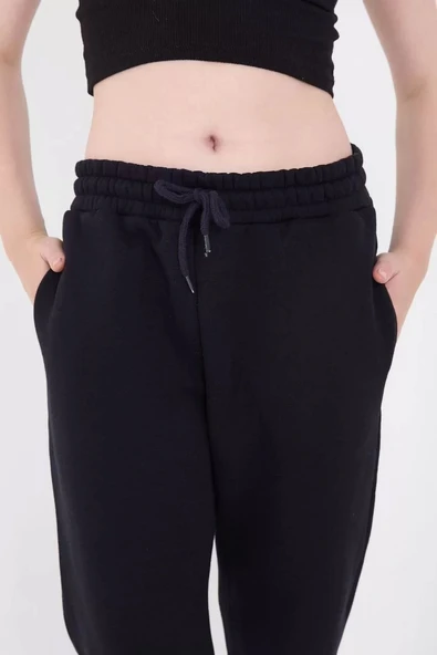 Üç İplik Basic Lastikli Eşofman Pantolon - Lacivert - Resim 3