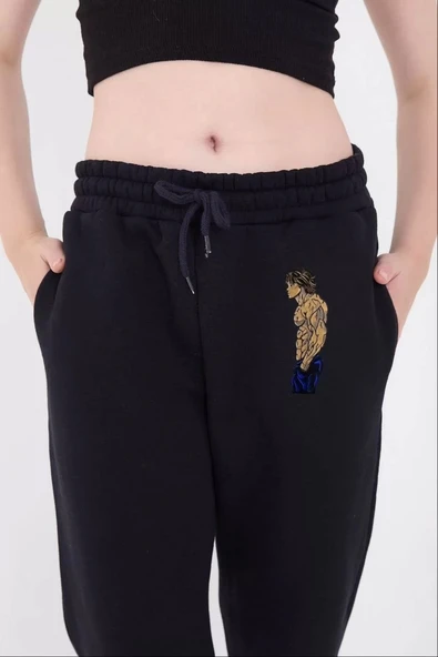 Lastikli Üç İplik Baskılı Eşofman Pantolon - Lacivert - Resim 7