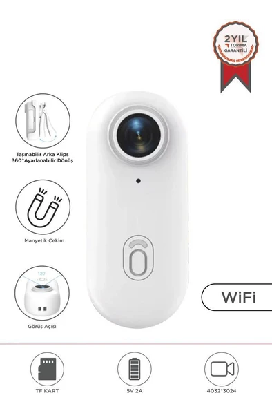 Torima CMR-34 Beyaz 4K Kayıt, Geniş Açı,Manyetik ve Klips Tasarımlı Giyilebilir Aksiyon ve Motosiklet Kamerası ürün görseli