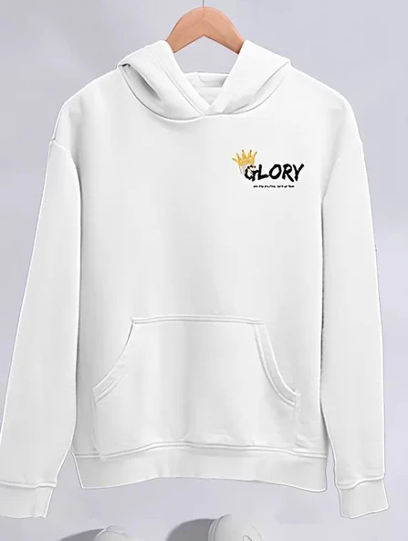 Kışlık Üç İplik Kapüşonlu SweatShirt - Beyaz ürün görseli 1