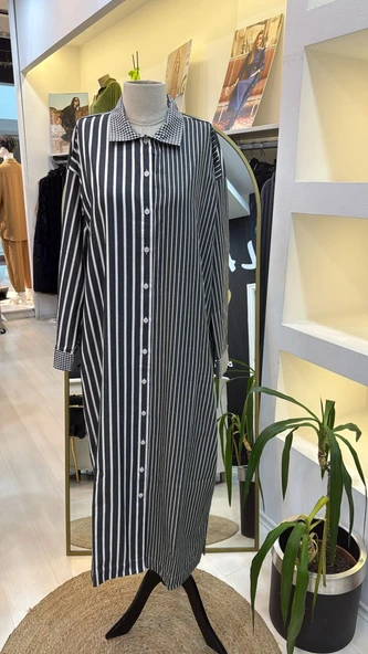 invee uzun gomlek elbise siyah 7089 - 10