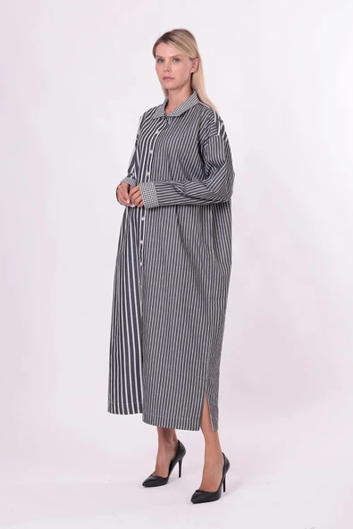 invee uzun gomlek elbise siyah 7089 - 4