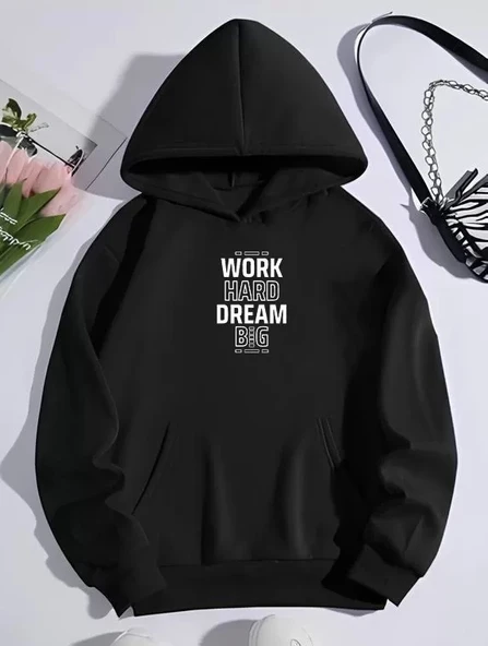 Kışlık Üç İplik Kapüşonlu SweatShirt - Siyah ürün görseli