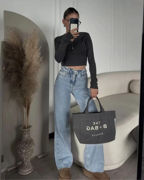 Düğme Detaylı Yıkamalı Crop ürün görseli 1