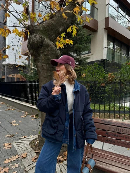 Jeans Detaylı Cıtcıtlı CEKET - Lacivert - Resim 5