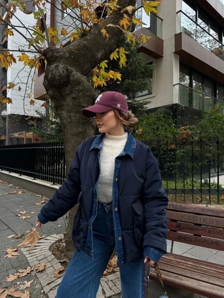 Jeans Detaylı Cıtcıtlı CEKET - Lacivert - Resim 3