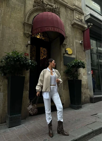 Kaşe Kaşmir Fermuarlı CEKET - Bej - 5