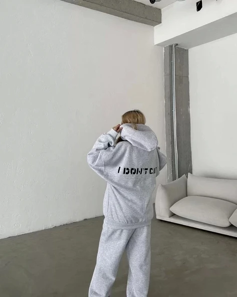 Nakış İşlemeli Üç İplik Sweat Takım- Gri ürün görseli 1