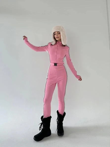 Kemer Detaylı Fermuarlı Tulum - Pembe - Resim 2