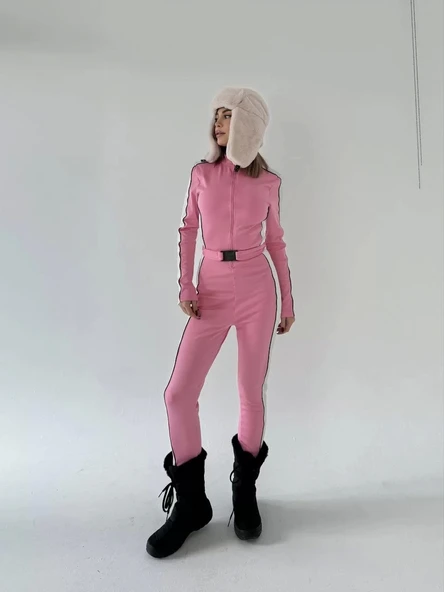 Kemer Detaylı Fermuarlı Tulum - Pembe - Resim 6