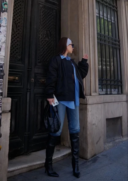 Cepli Bomber Ceket Mont - Siyah - Resim 5