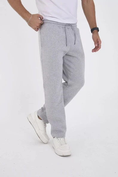 Unisex Üç İplik Basic Eşofman Özel Tasarım Pantolon - Gri - Resim 6