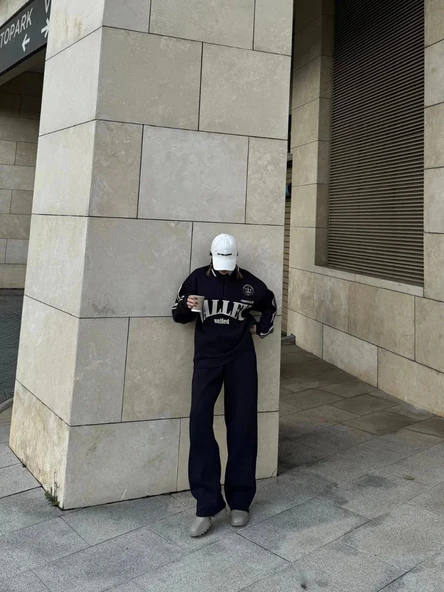 Üç İplik Yakalı Sweat Baggy Pantalonlu Takım - Siyah - Resim 3