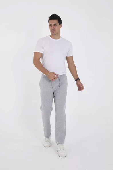 Unisex Üç İplik Basic Eşofman Özel Tasarım Pantolon - Gri - Resim 3