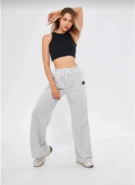 İki iplik Bol Paça Eşofman Pantalon - Gri - Resim 7