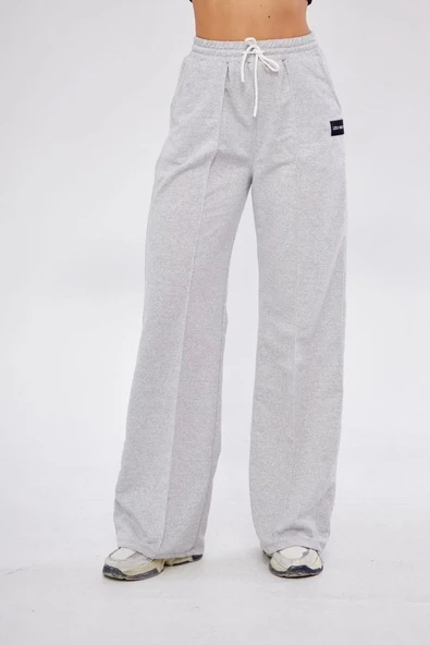 İki iplik Bol Paça Eşofman Pantalon - Gri - Resim 6