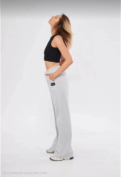 İki iplik Bol Paça Eşofman Pantalon - Gri ürün görseli 1