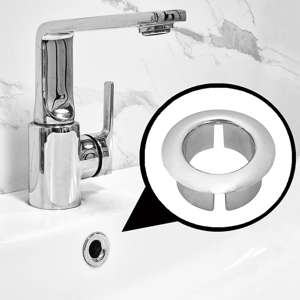Lavabo Deliği Halkası Yüzüğü 3 Adet Yuvarlak Parlak Krom Kapak Halka Yüzük Karşı Su Drenaj Taşma Kapağı - 2