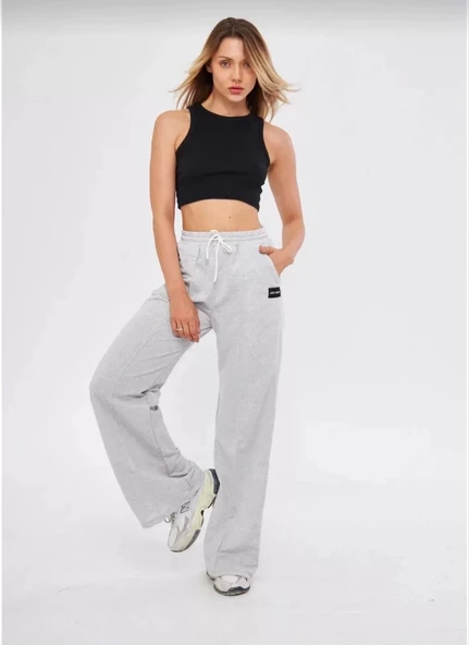 İki iplik Bol Paça Eşofman Pantalon - Gri - Resim 2