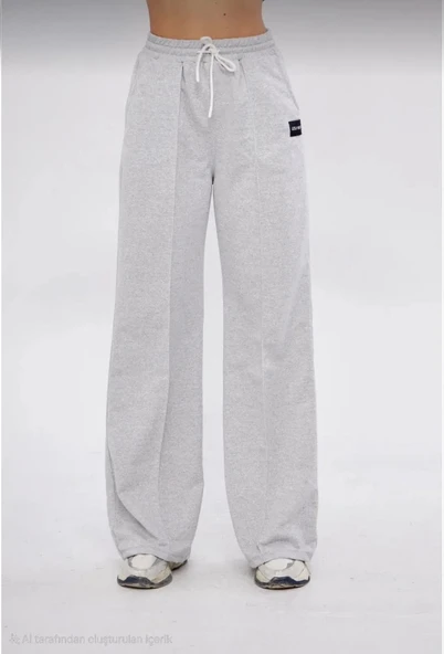 İki iplik Bol Paça Eşofman Pantalon - Gri - Resim 8