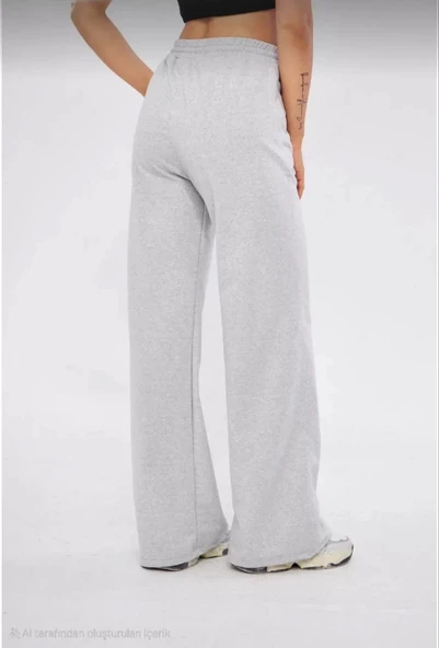 İki iplik Bol Paça Eşofman Pantalon - Gri - Resim 3