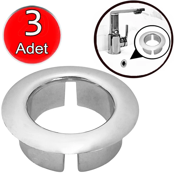 Lavabo Deliği Halkası Yüzüğü 3 Adet Yuvarlak Parlak Krom Kapak Halka Yüzük Karşı Su Drenaj Taşma Kapağı ürün görseli