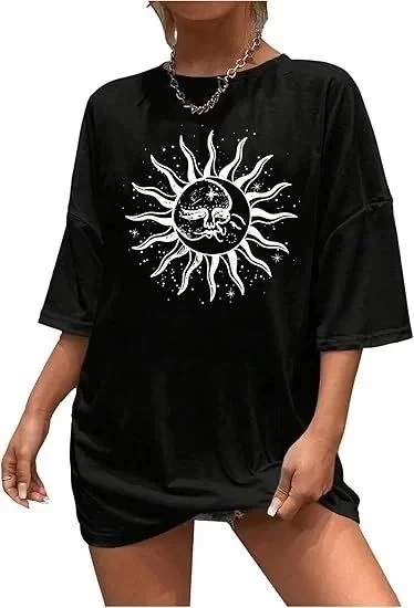 Kadın Bisiklet Yaka Baskılı T-shirt - Siyah - Resim 3