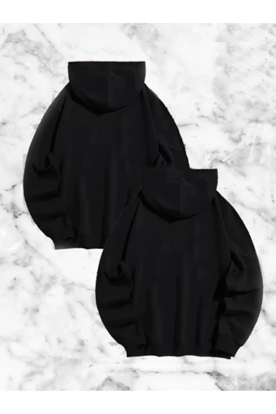 Örümcek Baskılı Sevgili Çift Kombini Kapüşonlu Sweatshirt & Hodie - Siyah - Resim 2