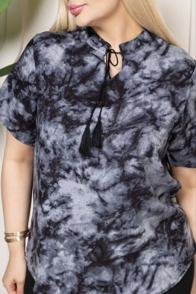 Bebe yaka püskül Detaylı Bluz- Desenli - Resim 4