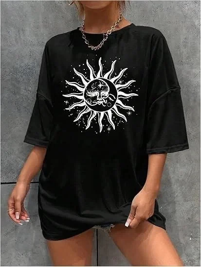 Kadın Bisiklet Yaka Baskılı T-shirt - Siyah ürün görseli 1