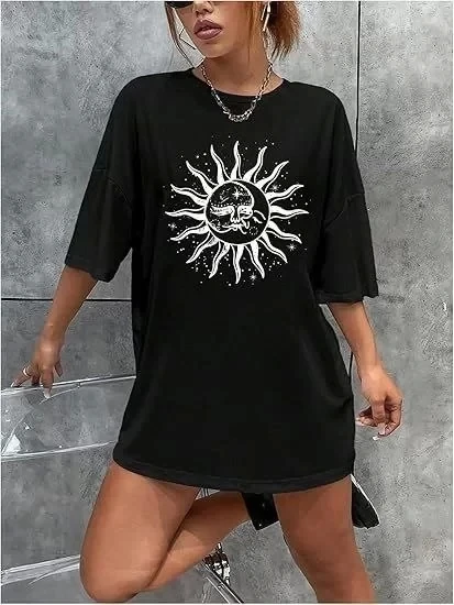 Kadın Bisiklet Yaka Baskılı T-shirt - Siyah - Resim 2